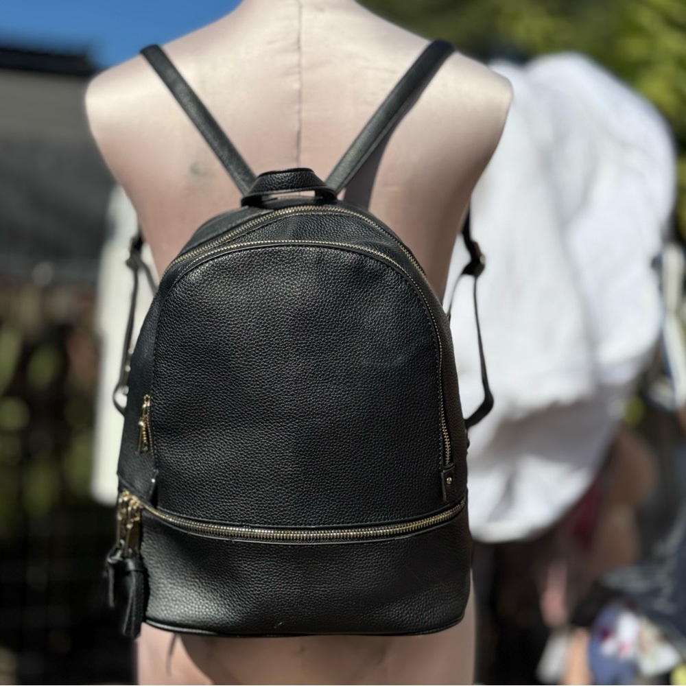 Black Backpack Gold Detailing